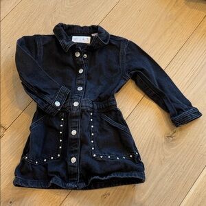 Zara Kids Black Denim Jacket dress with Silver Studs